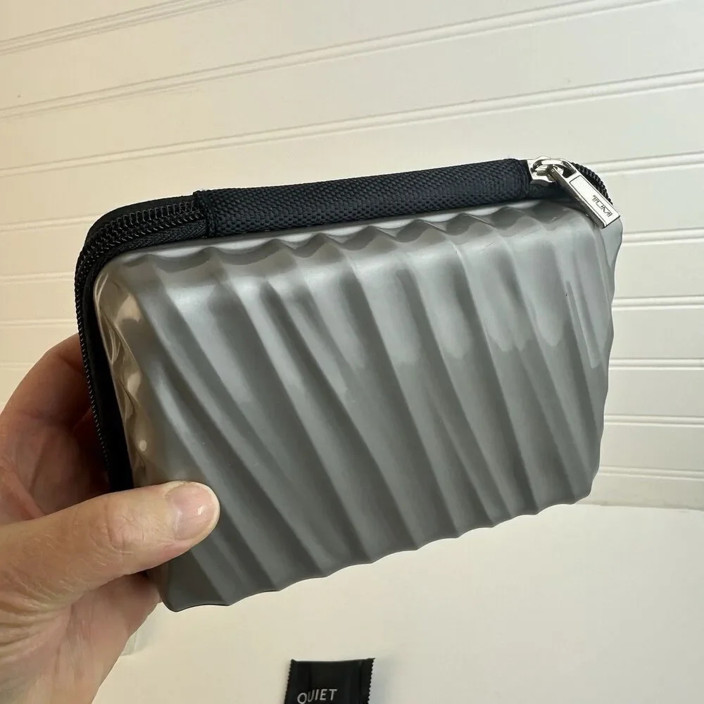 Tumi Delta Silver Gray Mini Hard Shell Case Toiletry Kit Amenity Kiehls Skincare